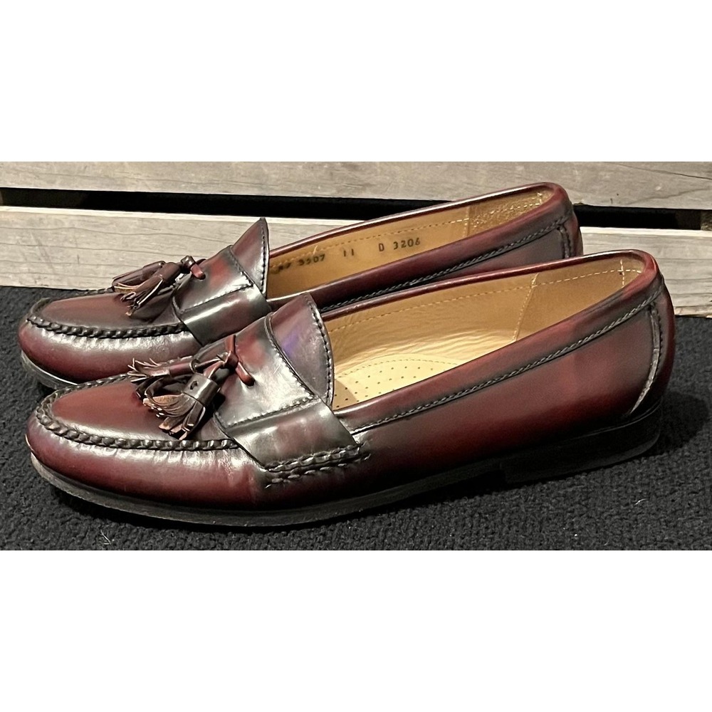 Cole Haan Tassel Loafer Shoes Mens Size 11 D Burgundy Leather Dress Slip On‎